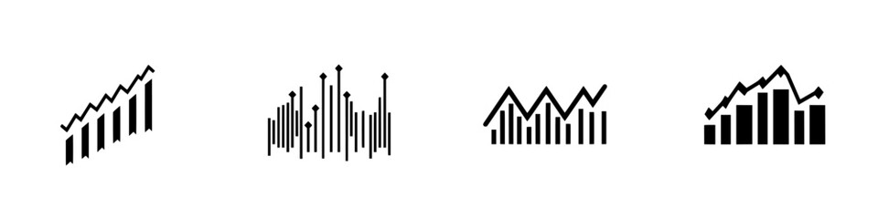 Poster - Set of black icons representing financial growth and data analysis through various chart and graph designs