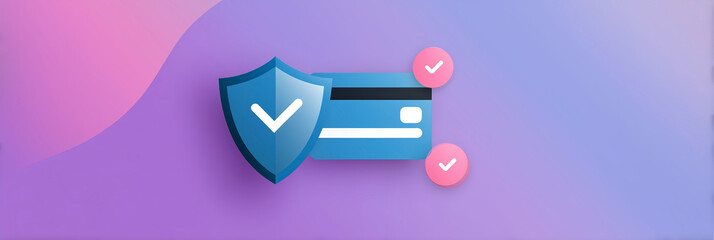 Poster - Secure payment method with credit card and shield symbol representing online safety and protection for digital transactions concept