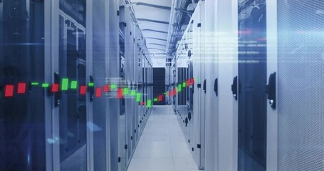 Poster - On startup candlestick chart fading in and sliding through server aisle tracing performance