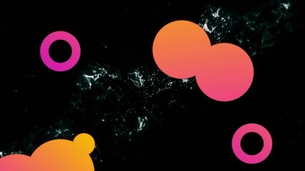 Poster - On start double-circle sliding in and magenta rings drifting out, showing motion over particle net