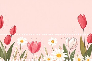 Leinwandbilder - A soft pastel vector background split in half, with one side filled with elegant flowers and the other side free for text or design.
