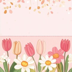 Leinwandbilder - A soft pastel vector background split in half, with one side filled with elegant flowers and the other side free for text or design.
