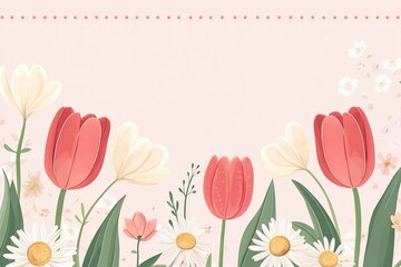 Leinwandbilder - A soft pastel vector background split in half, with one side filled with elegant flowers and the other side free for text or design.
