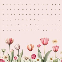 Poster - A soft pastel vector background split in half, with one side filled with elegant flowers and the other side free for text or design.
