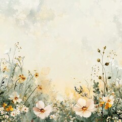 Leinwandbilder - A soft pastel vector background split in half, with one side filled with elegant flowers and the other side free for text or design.
