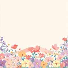 Leinwandbilder - A soft pastel vector background split in half, with one side filled with elegant flowers and the other side free for text or design.
