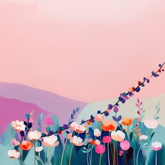 Leinwandbilder - A soft pastel vector background split in half, with one side filled with elegant flowers and the other side free for text or design.
