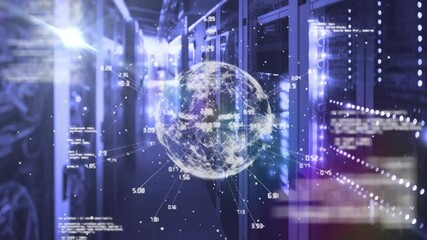 Poster - Power surge starting holographic globe pulsing and rotating while visualizing server data flow