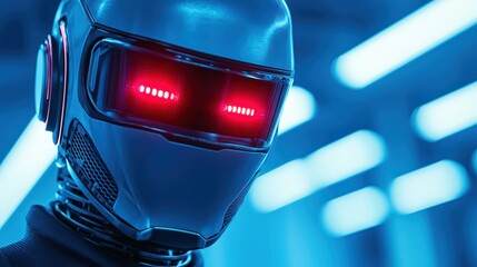 Poster - Futuristic Robot with Red Illuminated Eyes in a Technology-Driven Surrounding for Sci-Fi Concepts