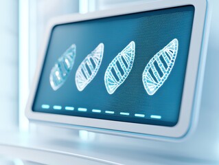Poster - digital representation of cellular structures depicted on a modern, illuminated screen in a laborato