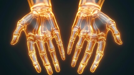 Poster - futuristic 3d render of illuminated robotic hands emitting light in a dark background