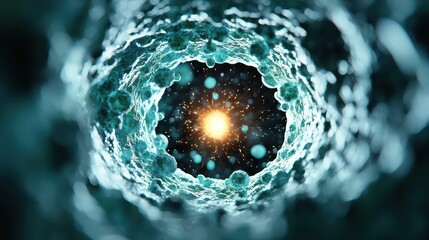 Poster - Inner Universe of a Cell with Sparkling Energy at Center Providing Detailed View of Cellular Structure and Life