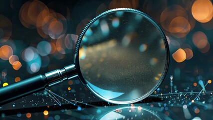 Aufkleber - Examining intricate details with a magnifying glass over illuminated surfaces in soft focus at night in a quiet study area