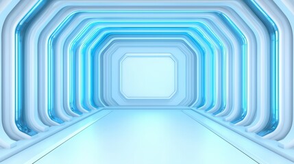 Poster - Futuristic Abstract Corridor with Blue and White Lighting, Sleek Design and Smooth Lines for Modern Backgrounds