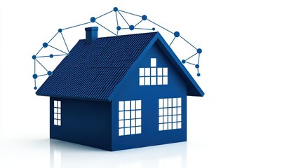 Poster - modern blue house with network connections representing smart home technology and home automation co