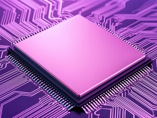 Poster - futuristic computer chip on a vibrant purple circuit board with intricate electronic design and conn