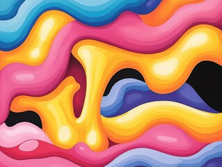 Poster - Abstract Colorful Waves of Fluid Shapes in Vibrant Pink, Yellow, Blue, and Orange on a Dark Background