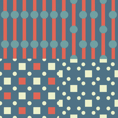 Wall Mural - abstract geometric pattern featuring vertical lines circles squares and dots on a blue background