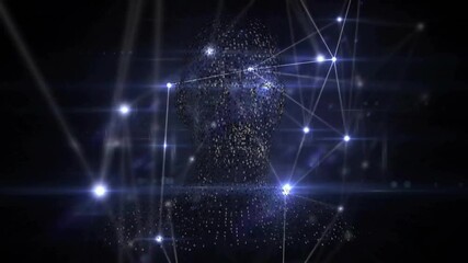 Poster - Scattered nodes coalescing into head, pulsating center node then scattering to show network