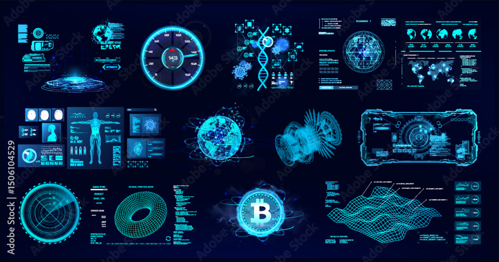 Sci-fi colorful HUD interface. Hi-tech UI with 3D elements - medicine ...