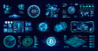 © SergeyBitos - Sci-fi colorful HUD interface. Hi-tech UI with 3D elements - medicine, earth globe, bitcoin, technology. Control center dashboard with HUD, UI elements for games, interface, VR. Sci-fi graphic pack