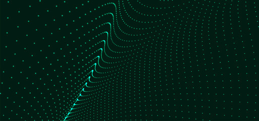 Fototapete - Futuristic dot wave. Abstract digital particle wave. Technology background. Colored musical wave. Dark background. Digital background with smooth, wavy curves. 3D rendering.