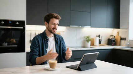 Poster - Man Using Tablet in Modern Kitchen