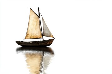 Poster - Serene sailing boat near lush greenery on a tranquil island during midday, reflecting peace and nature's beauty in calm waters