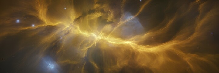glowing gold nebula in dark space, abstract light cosmic background