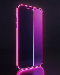 Poster - Neon Illuminated Smartphone: A modern smartphone, outlined in vibrant neon light, emanates an aura of technological sophistication against a dark backdrop.