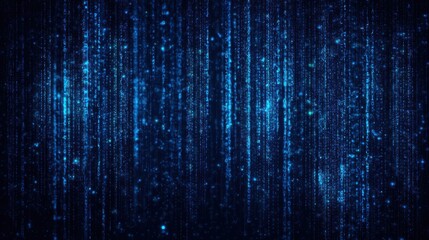 Poster - Streaming binary code rain with digital numbers, deep blue abstract background