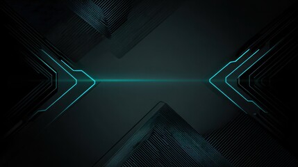 Poster - Abstract dark background featuring neon blue horizontal line and geometric shapes