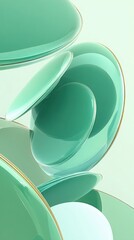 Poster - Abstract rendering features an array of glossy mint green discs hovering in a vertical composition