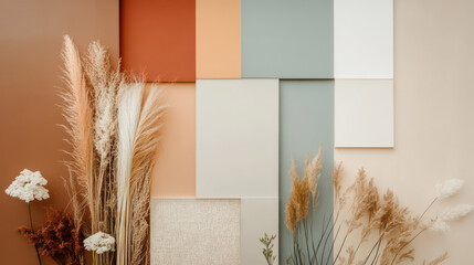 Poster - palette of nature's whisper: a composition of muted and pastel-colored rectangular blocks, adorned w
