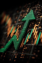 Poster - Green upward arrow indicating growth on a chart with bright highlights