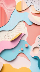 Poster - Abstract Pastel Paper Art: A vibrant composition of layered pastel paper shapes creating a dynamic, abstract design.  The interplay of soft colors and organic forms evokes a sense of playful energy.