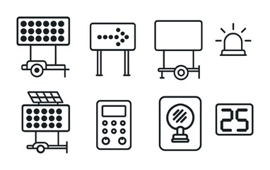 Poster - Digital sign linear icons set – outline, solid, led and road symbol graphics