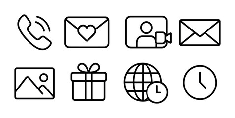 Poster - Communication outline icons set – linear, line, messaging and contact symbols