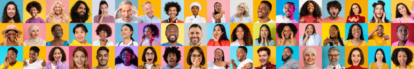 Poster - A vibrant collection of portraits featuring diverse individuals, each showcasing unique expressions of happiness and connection.