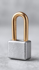 Poster - Sleek silver padlock with gold accents.  A powerful visual metaphor for security, protection, and valuable assets.  Ideal for concepts related to safety, finance, and privacy.