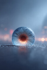 Poster - A mesmerizing, surreal image of a luminous eye orb resting on a textured surface.