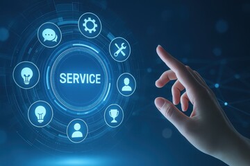 Fototapete - Hand Touching Service Button on Digital Interface, Demonstrating Customer Support and Technology Solutions for Business Growth and Innovation : Generative AI