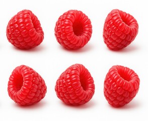 Poster - Six Fresh Raspberries on White Background, Showcasing Natural Sweetness and Healthy Eating for Food Bloggers and Nutritional Awareness Campaigns : Generative AI