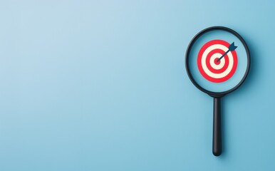 Aufkleber - Magnifying Glass Focusing on Dart Hitting Bullseye, Illustrating Precision and Strategic Planning for Business Goals and Targeted Marketing Campaigns : Generative AI