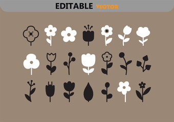 Poster - Collection of simple black and white flower icons