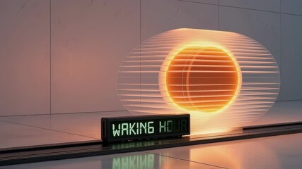Poster - orange light is emanating from a circular device behind a translucent oval panel, illuminating a fut