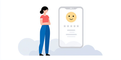 Poster - User satisfaction evaluation with a smiling face on a smartphone screen, showcasing feedback and ratings, digital interaction concept