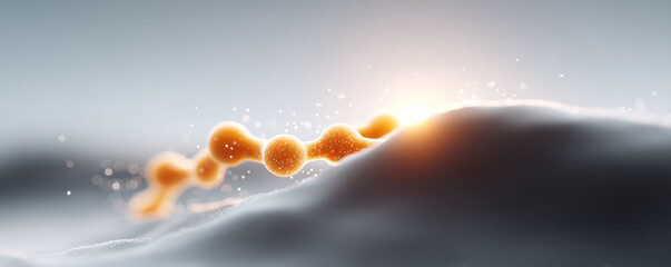 Poster - Abstract scientific visualization with interconnected spheres. Perfect for biotech, medicine, nanotech, or network concepts. Clean, modern aesthetic.