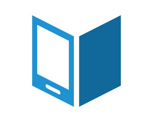 Poster - Abstract digital learning icon. Minimalist graphic of a smartphone shaped like an open book. Education, technology, knowledge, and innovation concept.
