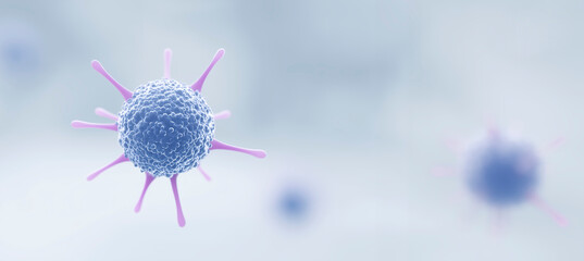 Poster - Microscopic view of a virus with intricate details and vibrant colors showcasing its structure in a scientific context with copy space for text